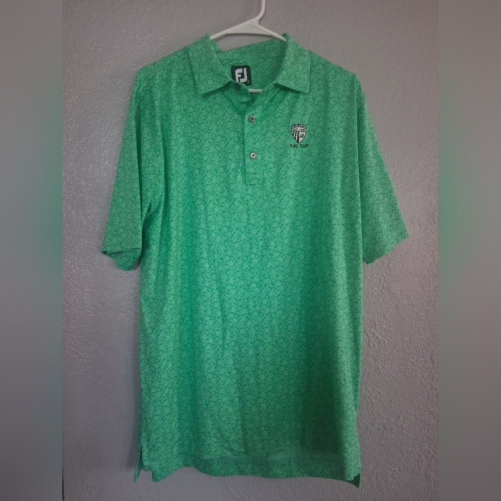 Foot Joy Green Floral Rail Cup Embroidered Golf Shirt L